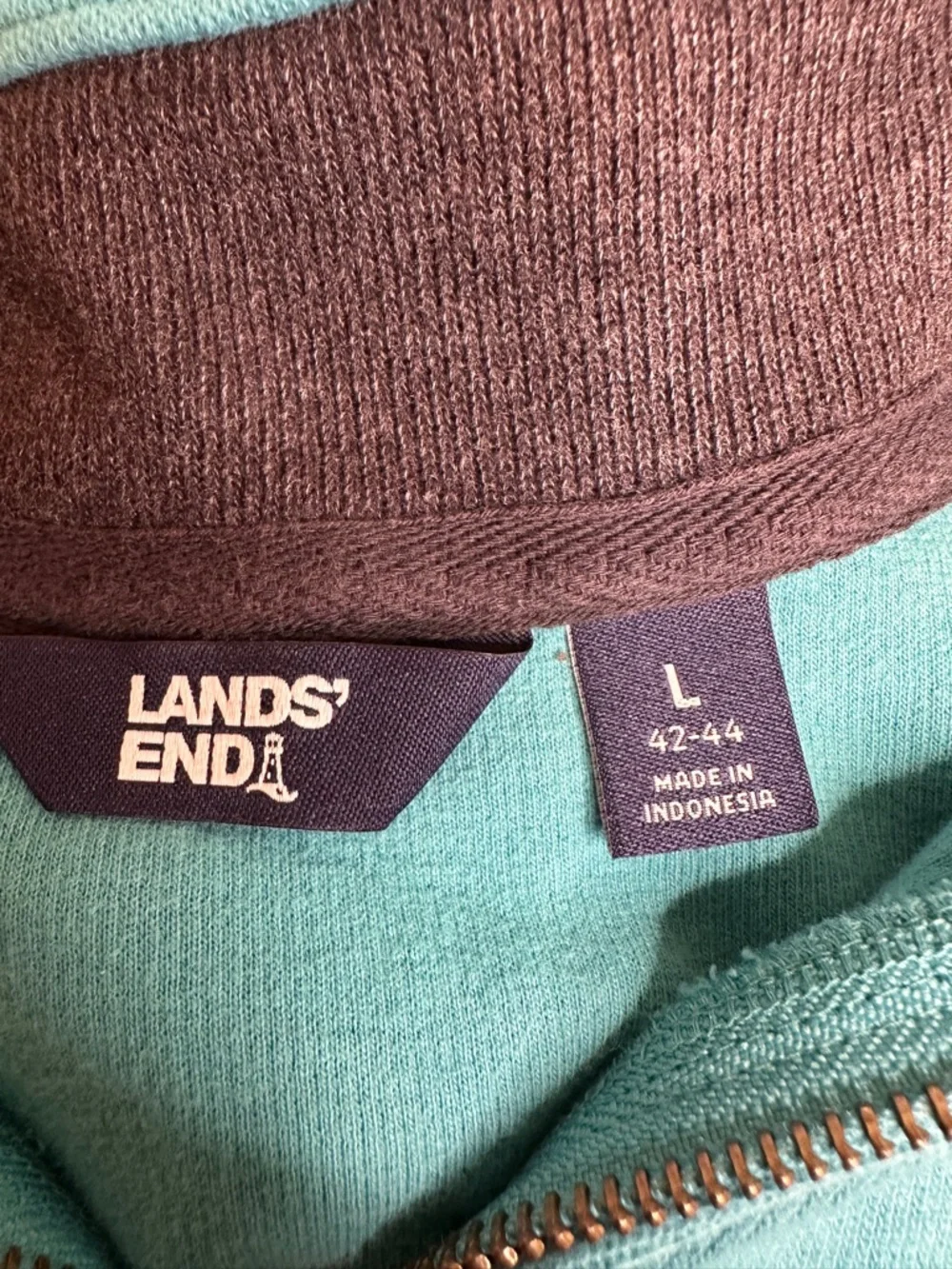 Lands' End Men's 1/4 Zip-Up Fleece Sweater - Teal Blue